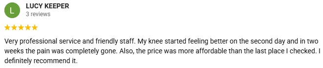 Regenerative Medicine Houston TX Testimonial Lucy K A 5-star Google review of Houston Regen-U Med praising the professional service and friendly staff